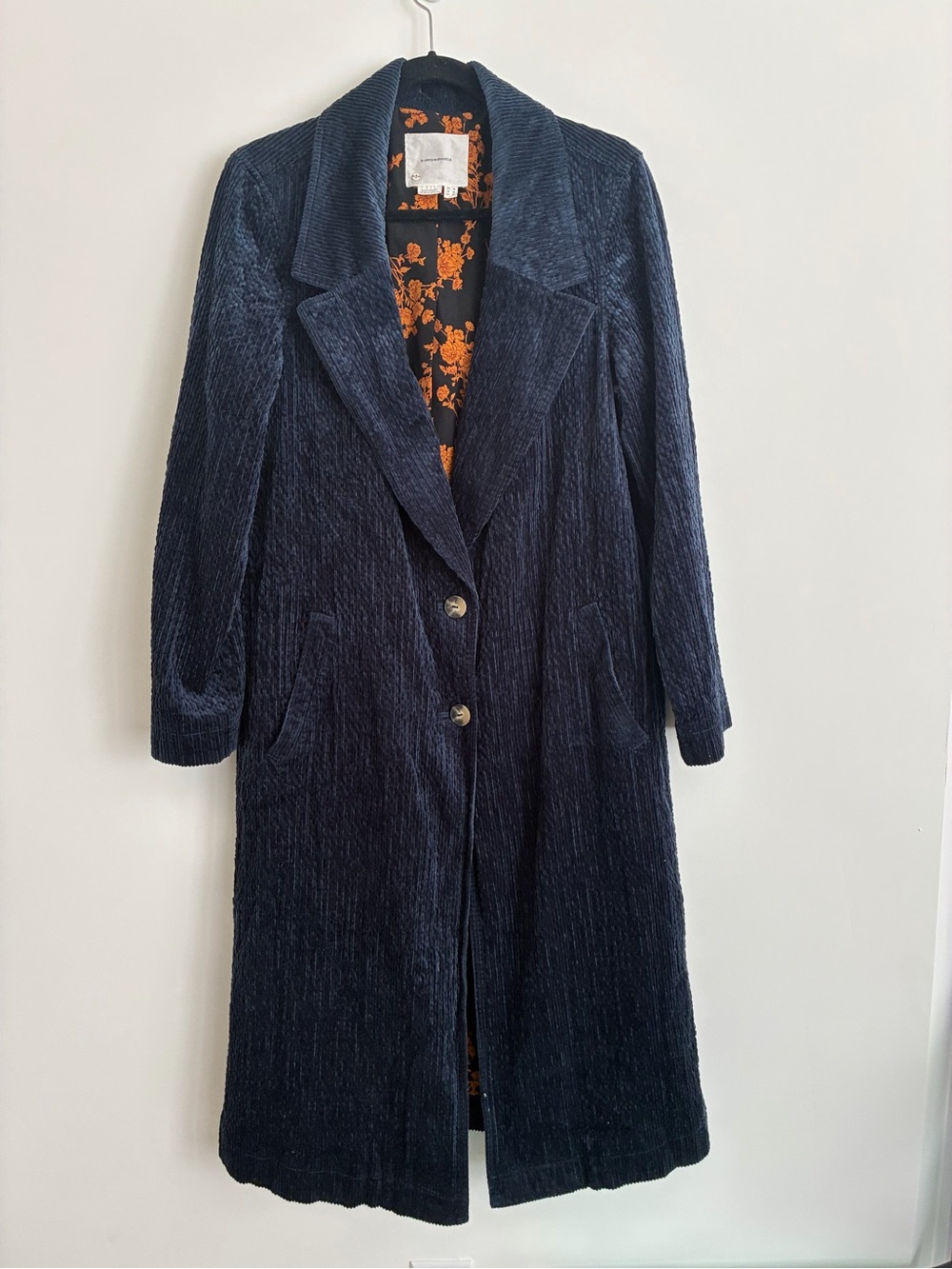 Anthropologie Navy Corduroy Velvet Trench Coat size 10 - Picture 8 of 8